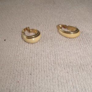 Direction One clip earrings gold tone ivory enamel hoops
